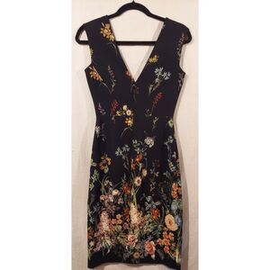 Zara Woman Black Floral V-Neck Bodycon Dress